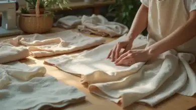 لقطة علوية من الأقمشة والمواد الموضوعة